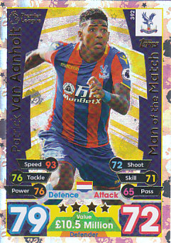 Patrick van Aanholt Crystal Palace 2017/18 Topps Match Attax Man of the Match #392